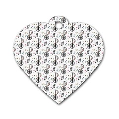 Musical Notes Pattern Dog Tag Heart (two Sides) by Wegoenart