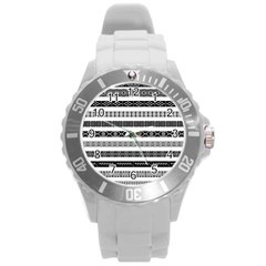 Borders Ikat Ethnic Frame Tribal Round Plastic Sport Watch (l) by Wegoenart