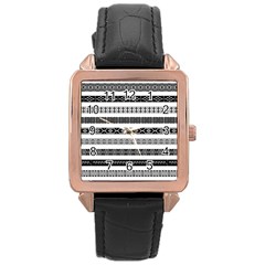 Borders Ikat Ethnic Frame Tribal Rose Gold Leather Watch  by Wegoenart