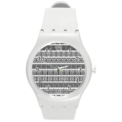 Borders Ikat Ethnic Frame Tribal Round Plastic Sport Watch (m) by Wegoenart