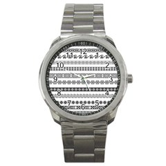 Borders Ikat Ethnic Frame Tribal Sport Metal Watch by Wegoenart