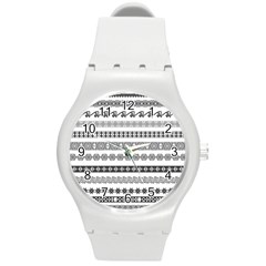 Borders Ikat Ethnic Frame Tribal Round Plastic Sport Watch (m) by Wegoenart