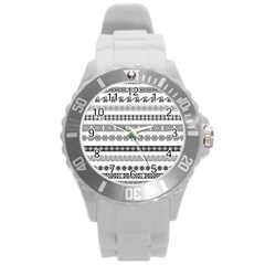 Borders Ikat Ethnic Frame Tribal Round Plastic Sport Watch (l) by Wegoenart