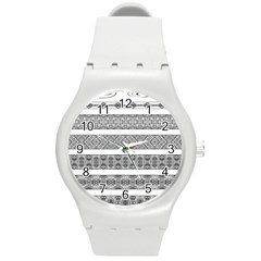 Borders Ikat Ethnic Frame Tribal Round Plastic Sport Watch (m) by Wegoenart