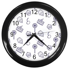 Cup Cake Cake Pattern Delicious Wall Clock (black) by Wegoenart