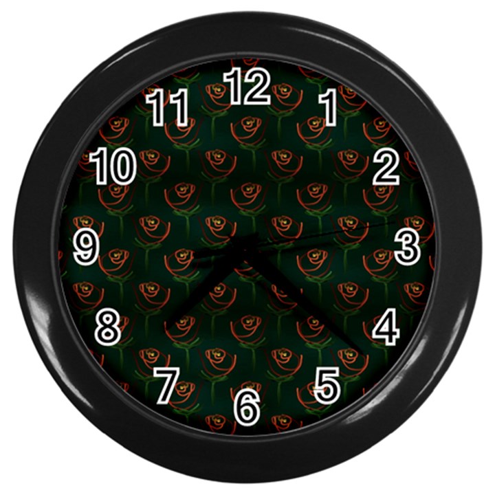 Orange Rose Wallpaper Pattern Wall Clock (Black)