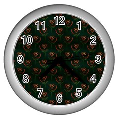 Orange Rose Wallpaper Pattern Wall Clock (Silver)