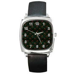 Orange Rose Wallpaper Pattern Square Metal Watch