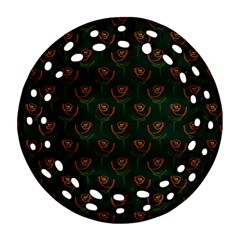 Orange Rose Wallpaper Pattern Round Filigree Ornament (Two Sides)