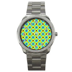 Pattern Tiles Square Design Modern Sport Metal Watch by Wegoenart