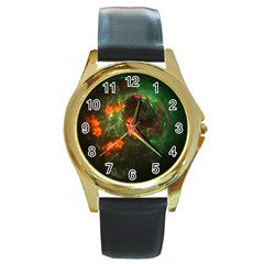 Space Cosmos Galaxy Universe Sky Round Gold Metal Watch by Wegoenart