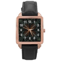 Art Abstract Fractal Pattern Rose Gold Leather Watch 