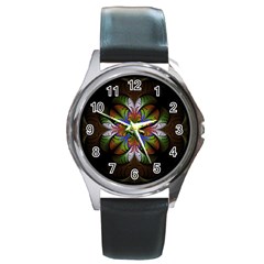 Fractal Flower Fantasy Pattern Round Metal Watch by Wegoenart