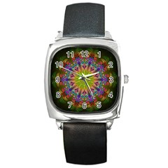 Fractal Abstract Background Pattern Square Metal Watch