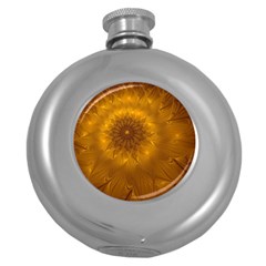 Fractal Flower Floral Gold Pattern Round Hip Flask (5 Oz) by Wegoenart