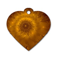 Fractal Flower Floral Gold Pattern Dog Tag Heart (one Side) by Wegoenart