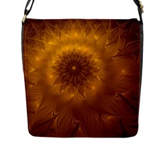 Fractal Flower Floral Gold Pattern Flap Closure Messenger Bag (l) by Wegoenart