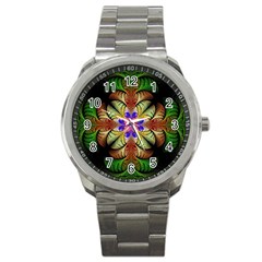 Fractal Abstract Flower Floral Sport Metal Watch by Wegoenart