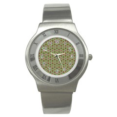 Background Green Ornamental Pattern Stainless Steel Watch by Wegoenart