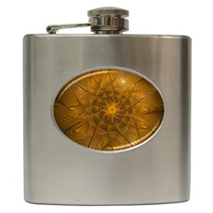 Fractal Flower Floral Gold Pattern Hip Flask (6 Oz) by Wegoenart