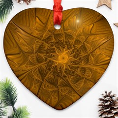 Fractal Flower Floral Gold Pattern Heart Ornament (two Sides) by Wegoenart