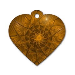 Fractal Flower Floral Gold Pattern Dog Tag Heart (one Side) by Wegoenart