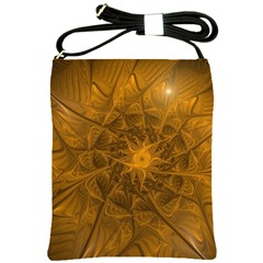 Fractal Flower Floral Gold Pattern Shoulder Sling Bag by Wegoenart