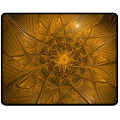 Fractal Flower Floral Gold Pattern Fleece Blanket (medium)  by Wegoenart