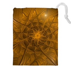 Fractal Flower Floral Gold Pattern Drawstring Pouch (5xl)