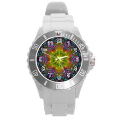 Fractal Abstract Background Pattern Round Plastic Sport Watch (l) by Wegoenart