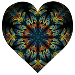 Fractal Flower Fantasy Floral Wooden Puzzle Heart by Wegoenart