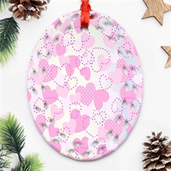 Valentine Background Hearts Bokeh Oval Filigree Ornament (two Sides) by Nexatart