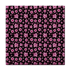 Pink And Black Floral Collage Print Tile Coaster by dflcprintsclothing