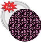 Pink And Black Floral Collage Print 3  Buttons (10 pack)  Front