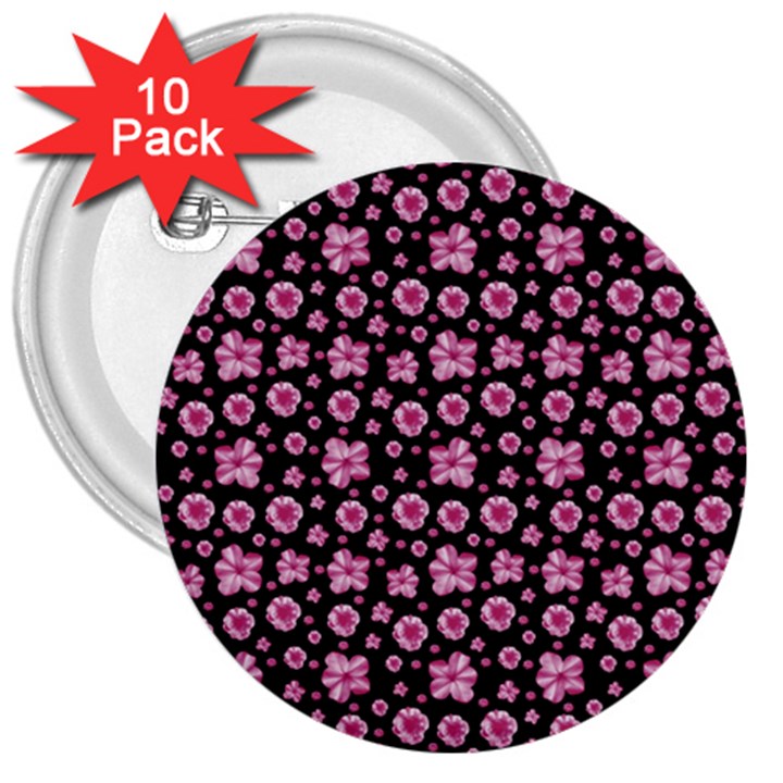 Pink And Black Floral Collage Print 3  Buttons (10 pack) 