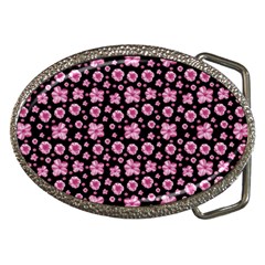 Pink And Black Floral Collage Print Belt Buckles by dflcprintsclothing