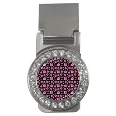 Pink And Black Floral Collage Print Money Clips (cz)  by dflcprintsclothing