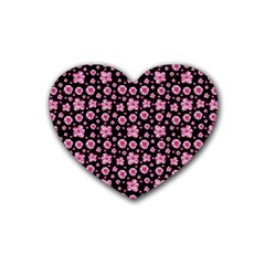 Pink And Black Floral Collage Print Heart Coaster (4 Pack) 