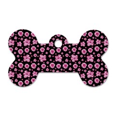 Pink And Black Floral Collage Print Dog Tag Bone (one Side) by dflcprintsclothing