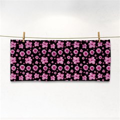 Pink And Black Floral Collage Print Hand Towel by dflcprintsclothing