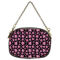 Pink And Black Floral Collage Print Chain Purse (two Sides)