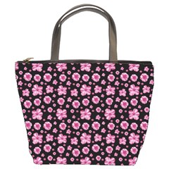 Pink And Black Floral Collage Print Bucket Bag