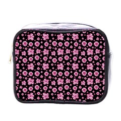 Pink And Black Floral Collage Print Mini Toiletries Bag (one Side) by dflcprintsclothing