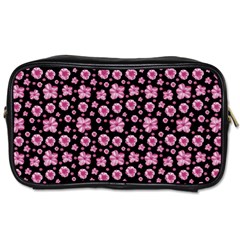 Pink And Black Floral Collage Print Toiletries Bag (two Sides) by dflcprintsclothing