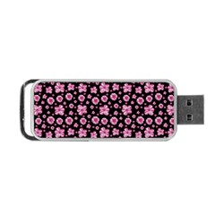 Pink And Black Floral Collage Print Portable Usb Flash (one Side)