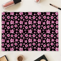 Pink And Black Floral Collage Print Cosmetic Bag (xxl)