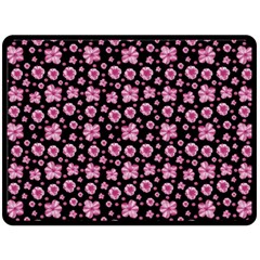 Pink And Black Floral Collage Print Double Sided Fleece Blanket (large) 