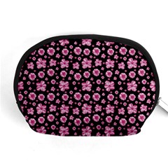 Pink And Black Floral Collage Print Accessory Pouch (medium)