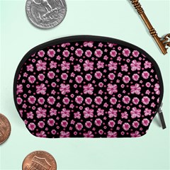 Pink And Black Floral Collage Print Accessory Pouch (large) by dflcprintsclothing