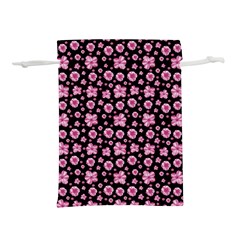 Pink And Black Floral Collage Print Lightweight Drawstring Pouch (l) by dflcprintsclothing